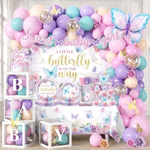 257Pcs Butterfly Baby Shower Decorations, All-in-One Set for 20 Guests by cocomigoPartyHome