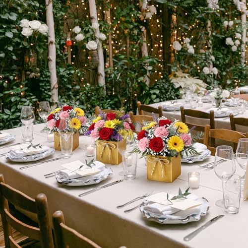 12 Pack Galvanized Square Vases with Floral Foam 3.5 Inch, Gold - Image 4