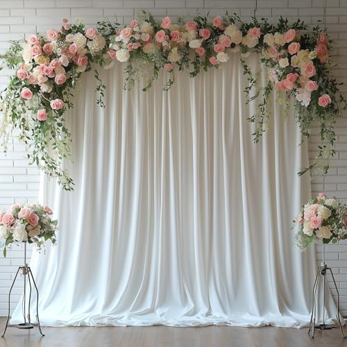 White Backdrop Curtains for Wedding Parties, 20x7FT Wrinkle Free Photo Backdrop Curtains for Wedding Birthday Party Baby Shower, Fabric Drape with Rod Pockets 5ft x 7ft, 4 Panels by Unknown