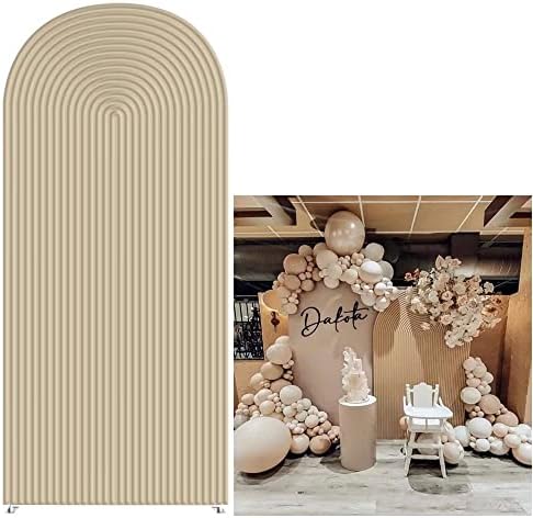 HUAYI Light Tan Ripples Pattern Arch Backdrop Cover for Birthday Party Wedding Baby Shower Decorations Chiara Backdrops Arched Wall Frame Stands Covers Props GP-454 2.5ft * 6ft by HUAYI