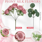 12 Bundles Dusty Pink Artificial Peonies Silk Flowers Bulk - Image 3