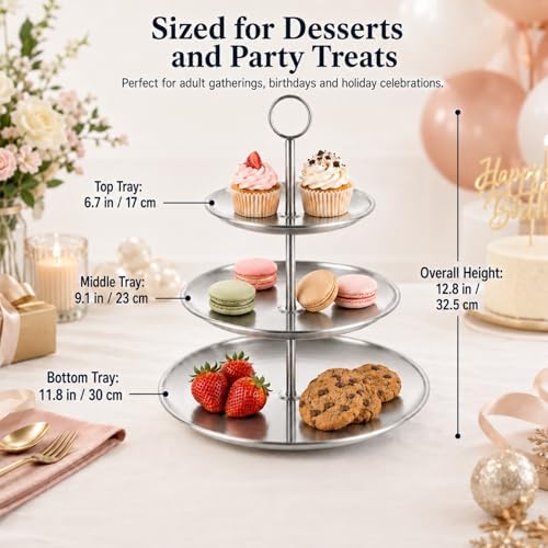 YOUNTHYE 2 Pack Silver Cupcake Stand, 3 Tier Stainless Steel Tiered Serving Tray, Dessert Display Stand for Cupcakes, Cookies, Fruit, Wedding, Birthday, Tea Party and Holiday Table - Image 2