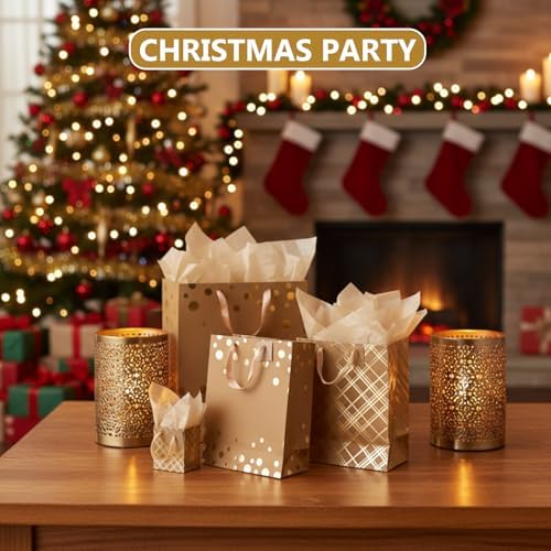 Tenare 24 Pcs Metallic Gold Gift Bags Bulk with Handle and 24 Tissue Paper Gold Foil Gift Bag for for Graduation Wedding Groomsmen Bridal Baby Shower Gifts Holiday Party Favors 3 Size 4.5’’ 9’’ 13’’ - Image 5