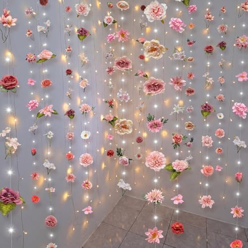 Suncalla 6 Pack 35.4ft Fake Flower LED Garland Backdrop, Fresh, Pink - Image 3