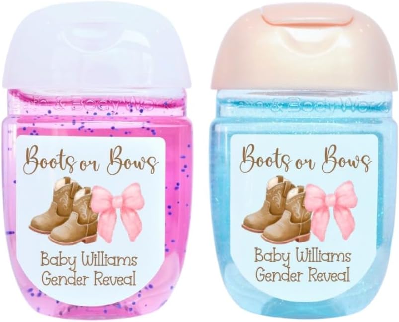 That's A Wrap Favors Boots or Bows Gender Reveal Hand Sanitizer Labels (30 Labels) BOB103 (120) by ThatsAWrapFavors