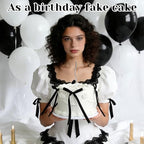 JarThenaAMCS 6 Inch White Fake Cake with Black Bows Round Artificial Fake Birthday Cake Coquette Dessert Decor for Wedding Party Display Photo Props Supplies - Image 7