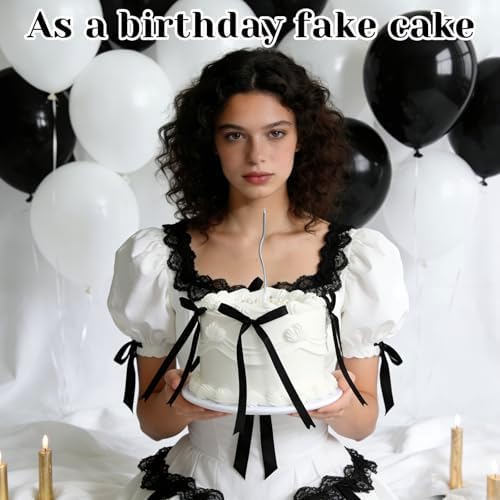 JarThenaAMCS 6 Inch White Fake Cake with Black Bows Round Artificial Fake Birthday Cake Coquette Dessert Decor for Wedding Party Display Photo Props Supplies - Image 7