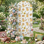 Arch Backdrop Cover for Wedding Modern Honey Bees 7.2FT Stretch Spandex Party Arch Cover, Fabric Backdrop Banner for Baby Shower, Birthday, Bridal Shower Decor Country Honeycomb Flowers White - Image 4