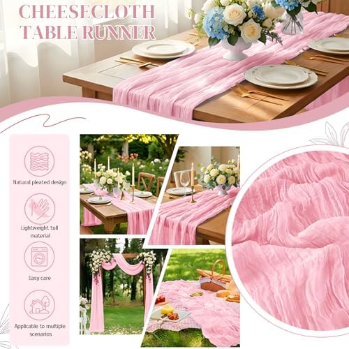12Pack Light Pink Cheesecloth Table Runner 10FT Wedding Party Decor - Image 3