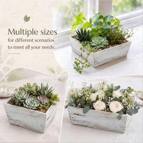Dandat 4 Set 6 Inch Wooden Flower Box Rustic Table Centerpieces,White - Image 5