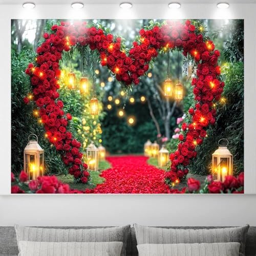Rose Floral Wedding Photography Backdrop Red Roses Flower Birthday Baby Shower Wedding Bridal Party Banner Photo Booth Props Anniversary Background, 10X8 Ft - Image 2