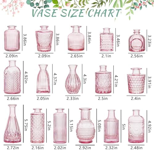 SUPMIND 16Pcs Pink Glass Bud Vases in Bulk for Wedding Table Centerpieces - Image 2