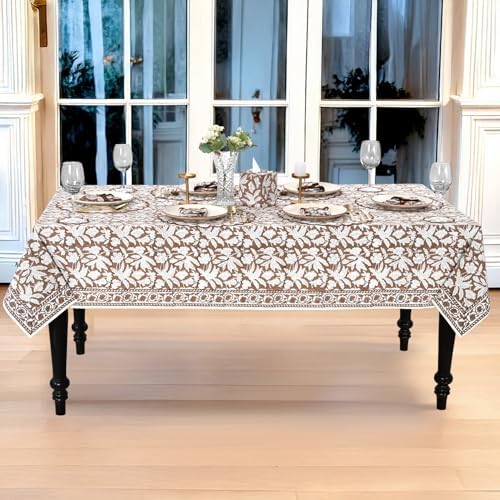 Ridhi Oak Brown Block Print Cotton Rectangle Table Cloth, 54x54 inch - Image 7