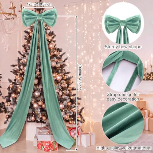 Wavwavw Christmas Giant Velvet Bow Decor Sage Green Big Bow, 75 x 18 Inches - Image 3