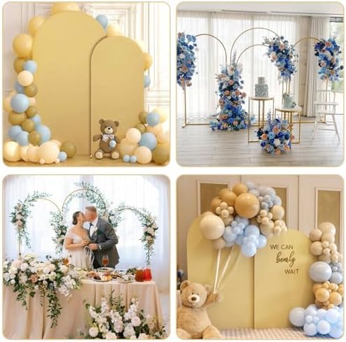 7.2FT, 6FT Wedding Arch Stand and Matching Khaki Spandex Fitted Arch Backdrop Cover Set, Round Top Chiara Backdrop Stands and Covers for Birthday Party Baby Shower Banquet Arch Decor (Khaki) - Image 7