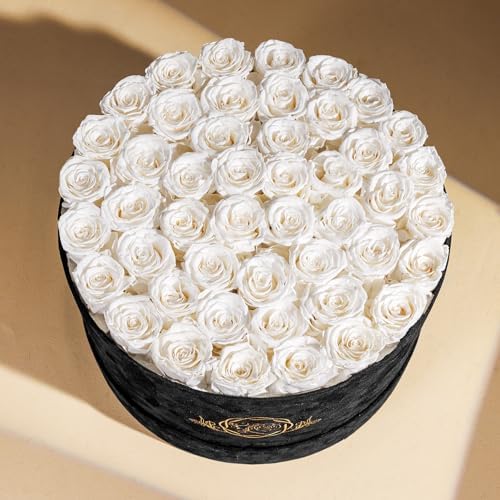 Prifroti 47 Flowers in a Luxury Suede Box, Birthday Gifts for Women, Preserved Flowers, Mothers Day Roses Gift for Mom, Pure White - Image 4