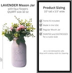 Lavender Bridal Shower Decorations | Set of 5 Table Centerpieces | Quart 32 oz Painted Mason Jars | Baby Shower Centerpiece Table Decorations | Engagement Party Decor (5 Lavender w/Greenery/Pink) - Image 2