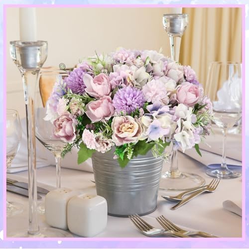 Tigeen 24 Bundles Artificial Flowers Bouquet Silk Peonies, Purple - Image 5