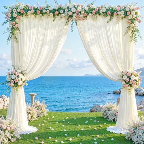24x10FT Cream White Backdrop Curtains for Wedding Parties, Wrinkle Free Polyester Photography Backdrop Drapes for Baby Shower Birthday Parties Stage Background Stand Decorations 4x10ft,6 Panels - Image 7