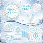 Pickmesh 400 Pcs Blue Winter Onederland Birthday Plates Cups and Napkins - Image 3