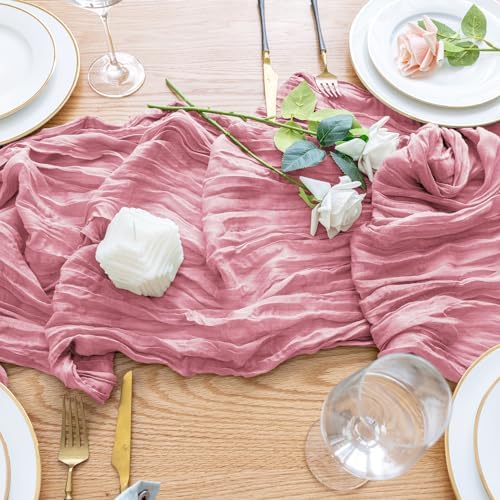 Wokceer Cheesecloth Table Runner 10FT Boho Gauze Runner, Pink, 12 Pack - Image 5