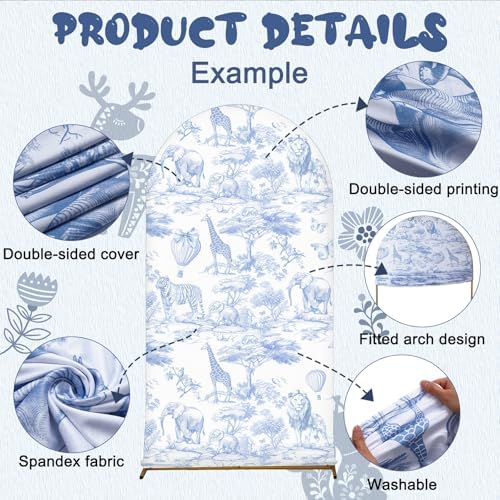 VitalCozy 7.2ft Blue Toile De Jouy Arch Backdrop Cover - Image 4