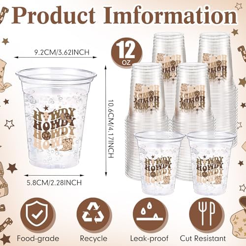 100 Pcs Western Cowboy Plastic Cups for Party Supplies, 12 oz - Image 3