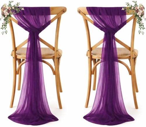 MDS Pack of 50 Chiffon Chair Sashes for Wedding & Event Décor - Eggplant by MDS