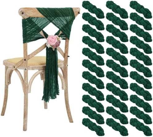 50 PCS Cheesecloth Chair Sashes Bows Wedding Aisle Decorations Chair Ribbon Ties Back Sash for Wedding Party Events Banquet Chair Cover Decoration (Emerald Green) by Lumaycens