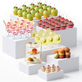 Leinuosen 7 Pcs Extra Large Buffet Risers Set 8" to 14" Acrylic Display Box Square Catering Dessert Table Riser Food Display Decorative Stand with Hollow Bottom for Catering Supplies(White) by Leinuosen