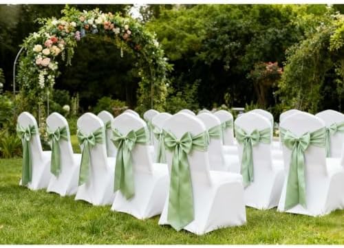 50 Pack Sage Green Satin Chair Bows, Sage Chair Ribbons for Wedding Decor - Image 2
