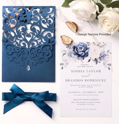 50pcs Wedding Invitation Kit, Navy Blue Laser Cut Invitations with Cards - Image 3