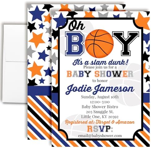 Amanda Creation Custom Baby Shower Invites Baby Boy Basketball Baby Shower Invitations 20 5x7 Custom Personalized Basketball Invites With Envelopes by AmandaCreation