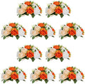 NUPTIO Flower Ball Arrangement Bouquet - 10 Pcs 9.5 inch Diameter Orange Fake Flowers Roses Balls for Centerpieces Tables - Artificial Rose Arrangements for Wedding Centerpiece Table Decorations by Nuptio