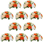 NUPTIO Flower Ball Arrangement Bouquet - 10 Pcs 9.5 inch Diameter Orange Fake Flowers Roses Balls for Centerpieces Tables - Artificial Rose Arrangements for Wedding Centerpiece Table Decorations by Nuptio