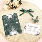 50Pcs Personalized Wedding Invitation Cards Laser Cut Hollow Butterfly with Ribbons Dark Green Invitation Kits with Envelopes and RSVP Cards For Wedding Baby Shower Birthday Quinceanera Invitation - Image 2