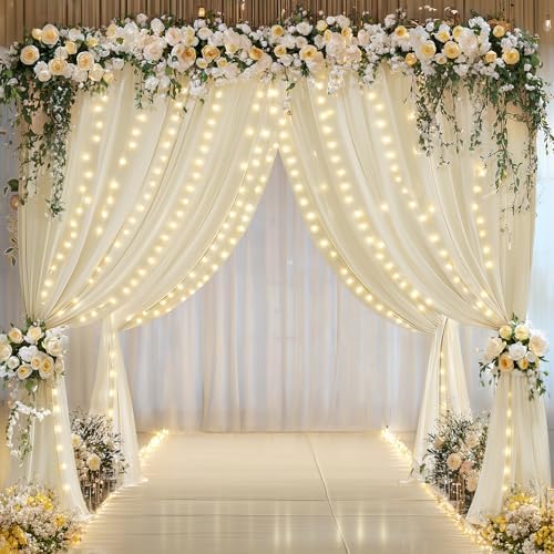 20x10ft Beige Backdrop Curtains with Lights Photo Drapes Wrinkle Free Fabric Backdrop Curtain for Wedding Birthday Party Baby Shower Bridal Shower Party Background Decorations - Image 3