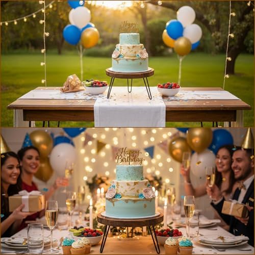 Set of 3 Wooden Cake Stand - 8 10 12 Inch Cake Pedestal with Metal Legs - Image 5