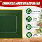Liacere 100PCS Green and Gold Square Plastic Plates-50PCS Heavy Duty 9.5inch Disposable Dinner Plates and 50PCS 6inch Green Dessert Plate - Gold Plastic Plate for Party&Wedding - Image 5