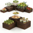 8 PCS Wooden Buffet Risers, Nesting Rustic Wood Display Stands, Multi-Size Dessert Table Display Set for Catering, Wedding & Party Events by Unknown
