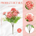 Tigeen 12 Bundles Artificial Flowers Bouquet Silk Peonies, Coral Red - Image 2