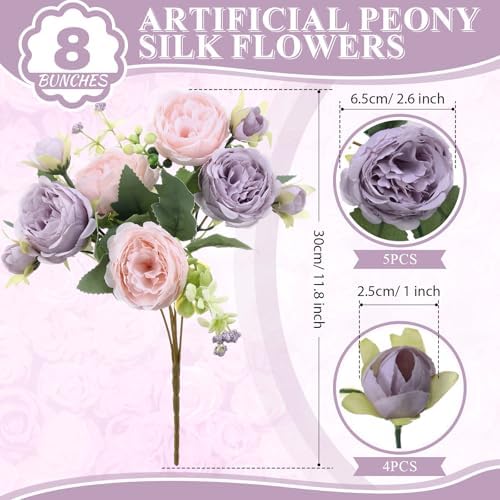 8 Bundles Artificial Peony Centerpiece Flowers,Pink, Purple - Image 2