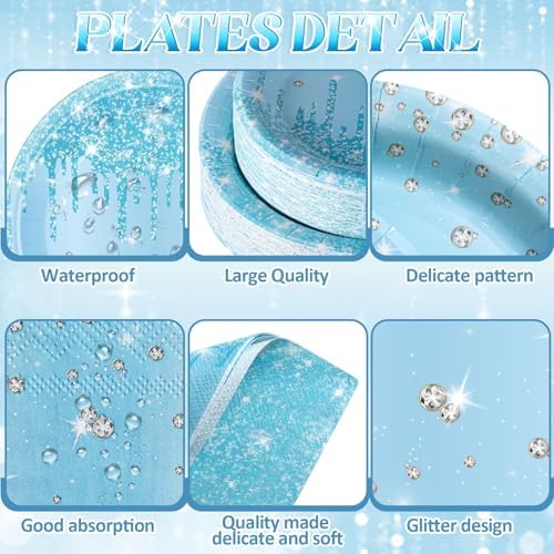 Funnymoom 452 Pcs Light Blue Party Decoration Include Glitter Baby Blue Paper Plates Napkins Cups Tablecloth Cutlery Straws Tableware for Baby Shower Birthday Wedding Graduation Party Supplies - Image 2