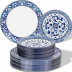 Hioasis Blue Plastic Plates, Fancy Disposable Pates, 60 Pcs for 30 Guests by Hioasis