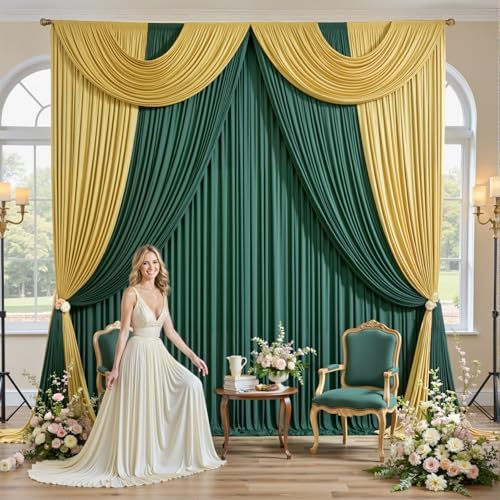 10×12ft Wrinkle Free Hunter Green Backdrop Curtain for Wedding Parties, 2 Panels 5×12ft Long Soft Silky Polyester Backdrop Drapes Photo Back Drop Curtains for Jungle Party Photography Background Cloth - Image 6