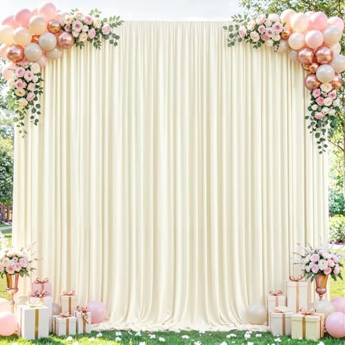 10x10ft Ivory Curtains Backdrop for Wedding Parties Wrinkle Free Ivory Curtains Photo Backdrop Drapes for Photography Birthday Baby Shower Soft Fabric Party Backgournd for Photoshoot 5x10ft, 2 Panels by Partisky
