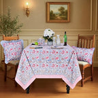 Ridhi Blue & Pink Hand Block Print Cotton Rectangle Tablecloth 90 x 60 Inch - Image 2