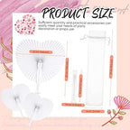 Yinkin 80 Sets White Paper Fans for Wedding Guests Bulk with Plastic Handles, Foldable Heart Shaped Handheld Fans with 80 Organza Bags for Birthday Bridal Shower Church Celebration DIY Party Decor - Image 2