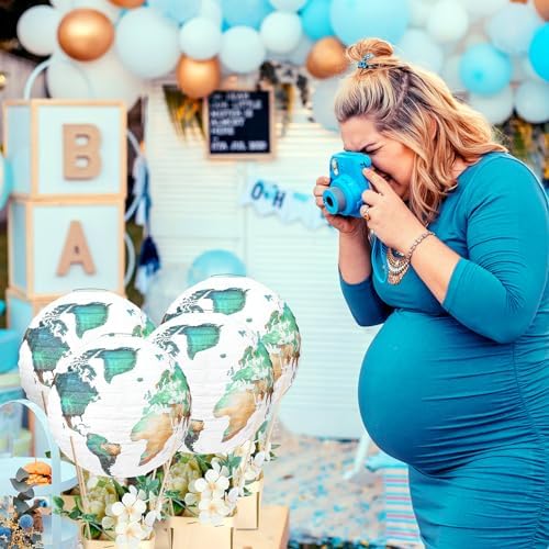 Baquler 12 Sets Baby Shower Hot Air Balloon Table Centerpieces DIY Paper Lanterns Around the World Decorations Globe World Map Paper Lantern for Wedding Birthday Earth Classroom Travel Themed Party - Image 5