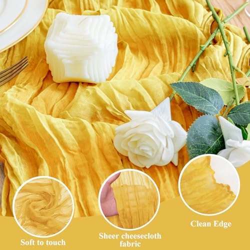 Wokceer Cheesecloth Table Runner Gold 10FT Boho Gauze Runner, 12 Pack - Image 3